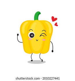 Vector illustration of yellow paprika character with cute expression, funny, paprika isolated on white background, vegetable for mascot collection, emoticon kawaii, chili pepper, lovely wink, smile