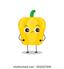 Vector illustration of yellow paprika character with cute expression, funny, paprika isolated on white background, vegetable for mascot collection, emoticon kawaii, chili pepper, angry, upset, sad
