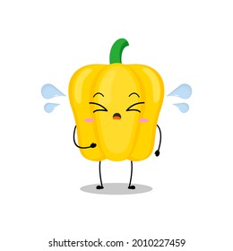 Ilustración vectorial del personaje de la paprika amarilla con expresión linda, divertido, paprika aislado en fondo blanco, verdura para colección de mascotas, emoticono kawaii, pimienta chile, triste, llanto, adorable