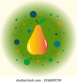 Vector illustration of a yellow pear on a green background. Colored circles in the background. Ideal for packaging, labels for eco products, healthy food products. EPS 10