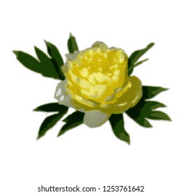 Vector illustration of a yellow peony. Floral print. Haltone effect.