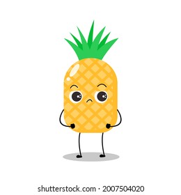Vector illustration of yellow pineapple character with cute expression, sad, upset, angry, pineapple isolated on white background, simple minimal style, fresh fruit for mascot collection, emoticon