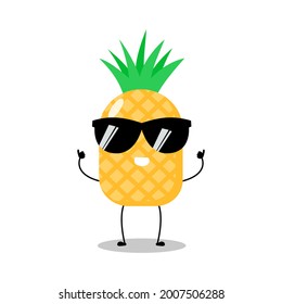Vector illustration of yellow pineapple character with cute expression, thumb up, happy, fun, pineapple isolated on white background, simple minimal style, fresh fruit for mascot collection, emoticon