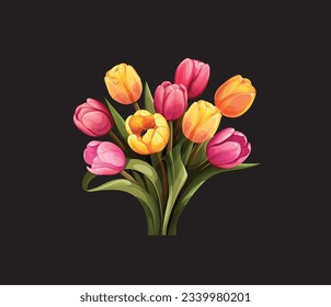 Vector illustration of yellow and pink poppies on a dark background