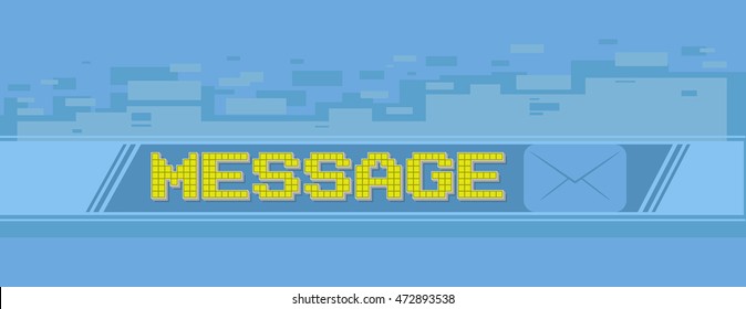 A vector illustration of yellow pixel massage screen on blue background illustration