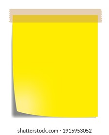 Vector illustration of yellow plank paper sticker with shadows. Empty background