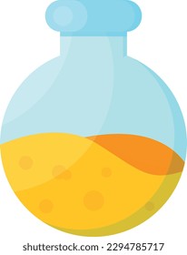 Vector illustration of a yellow posion in a chemistry flask. Golden Posion. Sand in a jar.