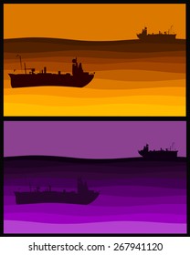 Vector Illustration of a yellow and purple ship scene