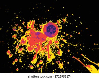Vector illustration of yellow and red paint on bathroom drain. Splash, splatter, distressed.