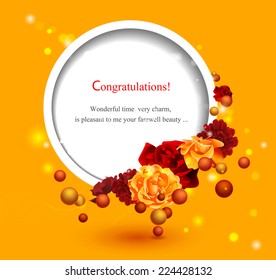 Vector illustration with yellow and red roses and chrysanthemums. Autumn flowers.. Use for brochures, printed materials, banner, greeting, card.