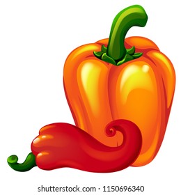 vector illustration of yellow and red sweet peppers and chili peppers