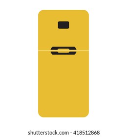 Vector illustration of yellow refrigerator icon. Isolated on white background.
