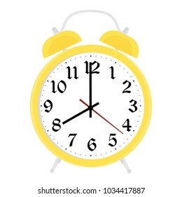 Vector illustration yellow retro alarm clock  isolated on white background