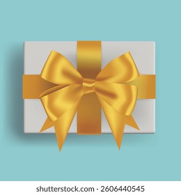 Vector Illustration of yellow Ribbon Bow and White Gift Box - Elegant Decorative Elements for Christmas, Birthday, Wedding, and Holiday Designs - High-Quality