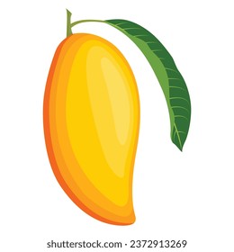 Vector illustration yellow ripe mango in flat style design. Exotic tropical fruit, whole, sliced and chopped. Agricultural organic food product. Healthy and fresh Mangifera indica label or icon.