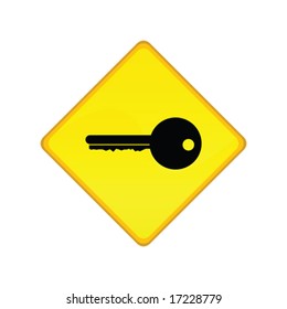 Vector illustration of a yellow road sign showing a key. For jpeg version, please see my portfolio,