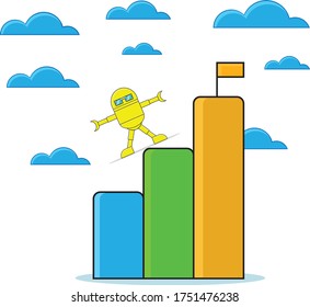 VECTOR ILLUSTRATION OF YELLOW ROBOT BALANCE AT ABOVE IN ORDER TO BE THE TOP OF SUCCESS