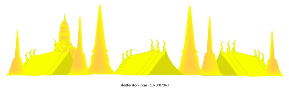 vector illustration of yellow roof temples on white background.