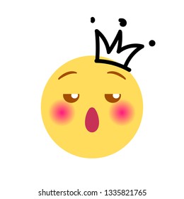 Vector illustration, yellow round emoji. With hand drawn black marker doodle detail: crown sign. Isolated on white background. Ideal for high self esteem, pride, self love and other concepts.