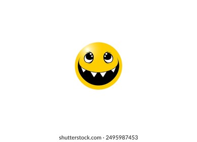 Vector illustration of yellow round icon in the form of a head with a big smile