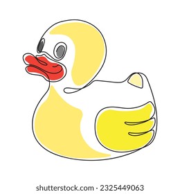 Vector illustration of a yellow rubber duck. Line art