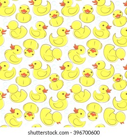 Vector illustration Yellow rubber duck and bubbles seamless kid's pattern