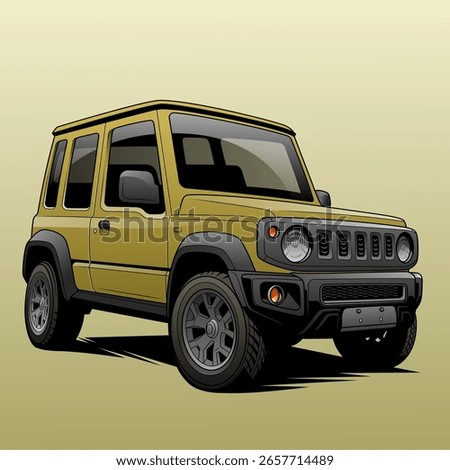 Vector illustration of a yellow rugged off-road SUV with bold lines, perfect for adventure-themed designs and outdoor travel content