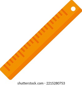 Ilustración vectorial, de una regla amarilla para estudiantes. Suministros escolares para matemáticas y geometría. Mediciones y unidades de medida.