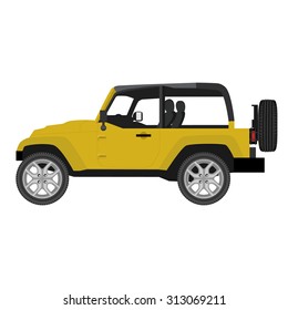 Vector illustration yellow safari travel car. Jeep car off road vehicle