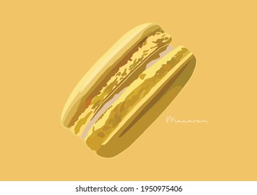 Vector Illustration of yellow Sandwich Cookie, Macaron, French Macaroon