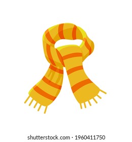 Vector illustration of a yellow scarf with orange stripes. Clip art.