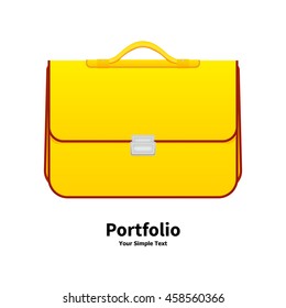 Vector illustration yellow school bag on an isolated white background. Icon portfolio online. Beautiful female handbag. Stylish glamour purse.