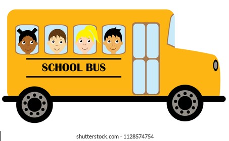 vector illustration of yellow school bus transportation education background. kids riding school bus. 