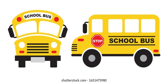 Vector illustration of yellow school bus front and side view.