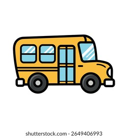 Vector Illustration of Yellow School Bus Cartoon Style Vehicle Isolated on White Background