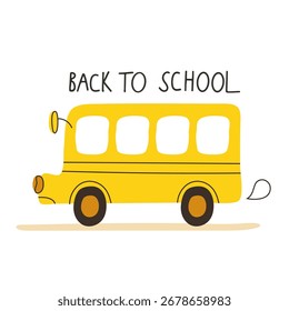 Ilustración vectorial de un autobús escolar amarillo con cotización de regreso a la escuela, para camiseta, tarjeta, embalaje, fondos y Plantillas de regreso a la escuela