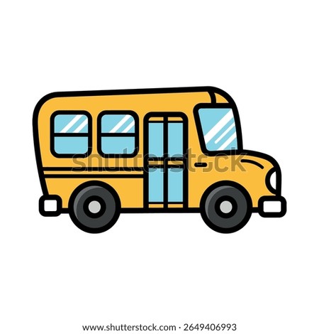 Vector Illustration of Yellow School Bus Cartoon Style Vehicle Isolated on White Background