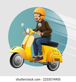 Vector illustration, yellow scooter rider,as a symbol scooter lover and 
delivery service.