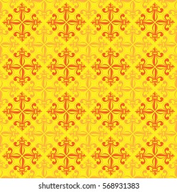 Vector illustration yellow seamless background with lily (fleur de lys) for print fabric or poster