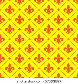 Vector illustration yellow seamless background with lily fleur de lys for print fabric or poster