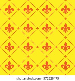 Vector illustration yellow seamless background with lily (fleur de lys) for print fabric or poster