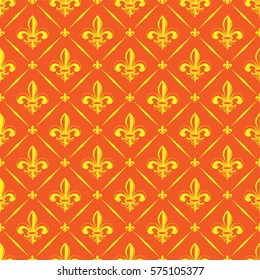 Vector illustration yellow seamless background with lily (fleur de lys) for print fabric or poster