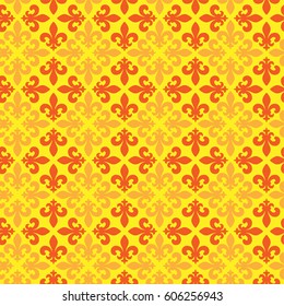 Vector illustration yellow seamless background with lily (fleur de lys) for print fabric or poster
