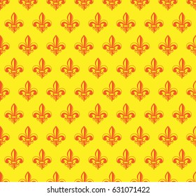 Vector illustration yellow seamless background with lily (fleur de lys) for print fabric or poster