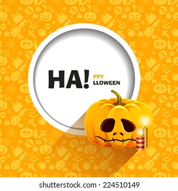 Vector illustration of yellow seamless patterns happy Halloween party. Unhappy pumpkin with candles. Use for brochures, printed materials, banner, greeting, card.