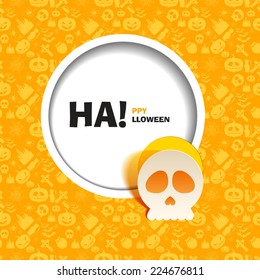 Vector illustration of yellow seamless patterns a happy Halloween party. Flat design. Wight skull paper cut out from the background. Use for brochures, printed materials, banner, greeting, card