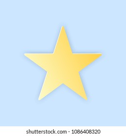 Vector illustration, yellow simple star in papercut style with transparent shadows isolated on blue background