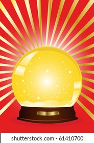 Ilustración vectorial de un globo de nieve amarillo con rayos sobre fondo rojo