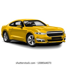 Vector illustration of yellow sport car on white background  