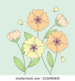 Ilustración vectorial de la flor de primavera amarilla. Papel de pared, fondo, tarjeta de regalo y decoración